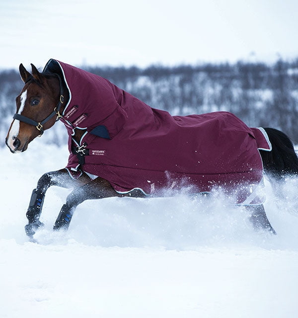 Rambo AllInOne Turnout Blanket (400g Heavy), Burgundy (Duck Egg/Black Trim), Size 84