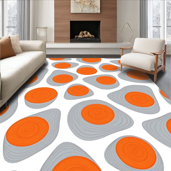 ODIKA 4'x6' Machine Washable Non-Slip Area Rug, Tangerine Modern Swirls Accent High Traffic Rug, Orange, 368445