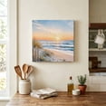 thumbnail image 3 of Coastal Sunset Canvas Wall Art Framed Wall Decor for Living Room Bedroom Bathroom, Natural Ocean Waves Starfish Sand Rustic Canvas Pictures Ready to Hang Decor, 16"x16", 3 of 9