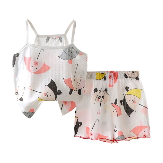 Odeerbi 1-10 Años Niñas Conjunto de Verano Camisola de Algodón Estampada Pantalón Corto Conjunto de Dos Piezas Estampado