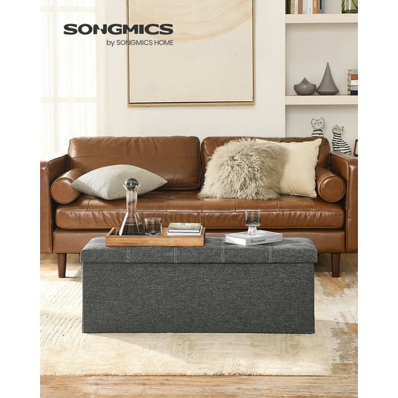 SONGMICS 43" Folding Storage Ottoman Bench, Ottoman with Storage, End of Bed Bench, Hold up to 660lbs, Dark Gray