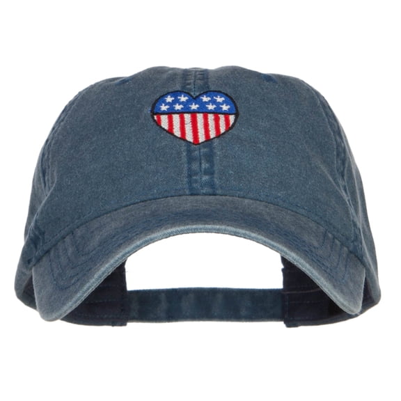 Patriotic USA Heart Embroidered Washed Cap - Navy OSFM
