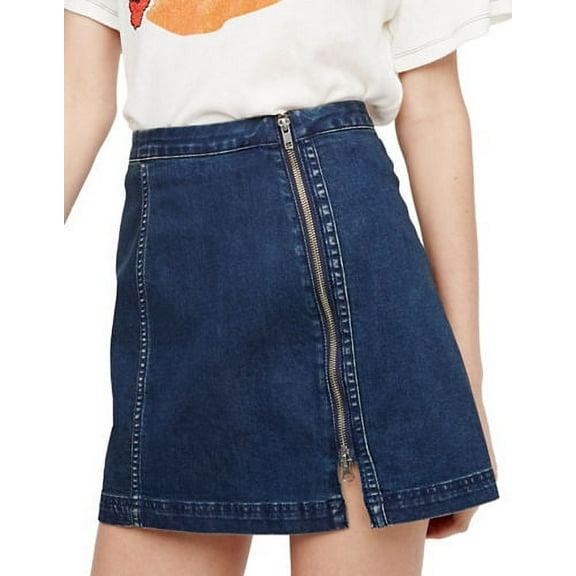 Free People Side Zip Skirt-Blue-2 Dark Blue 0