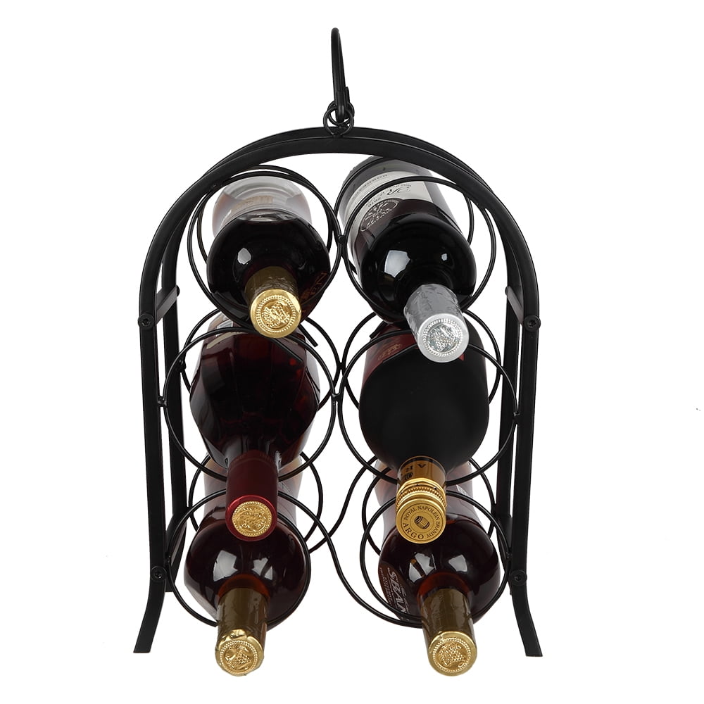 Black 6 Bottle Metal Wine Rack for Tabletop or Countertop