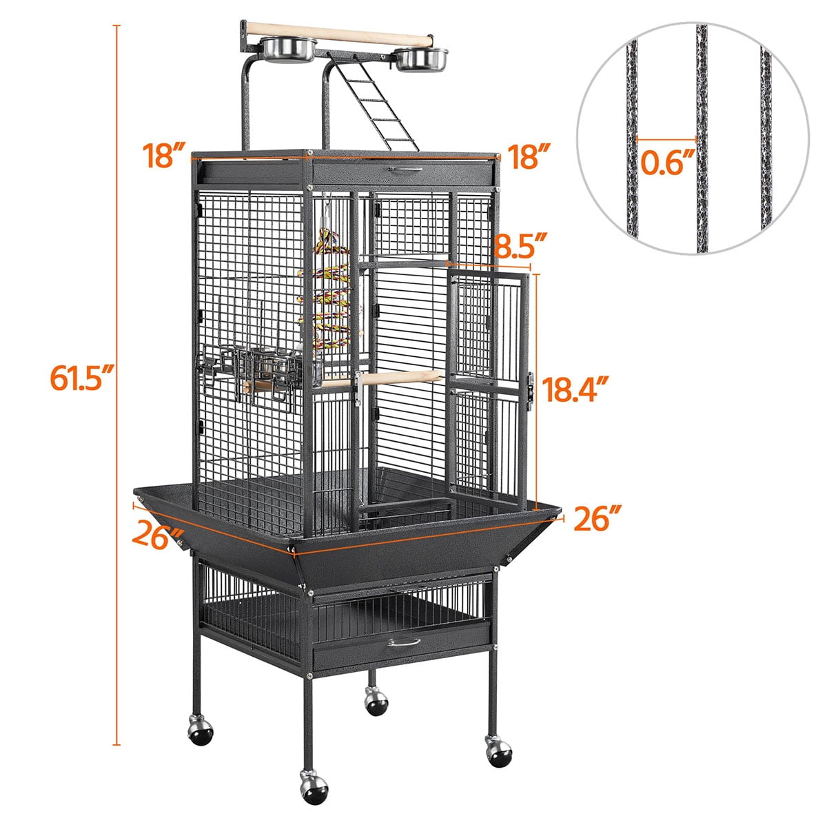 Soonbuy 61-inch Playtop Wrought Iron Large Parrot Bird Cages with Rolling Stand for Cockatiels Amazon Parrot Quaker Conure Parakeet Lovebird Finch Canary Small Medium Parrot Cage Birdcage