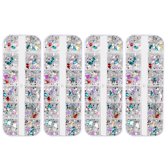 FloreceBien - Juego de decoración de uñas en 3D con diamantes de imitación negros planos, cuentas de metal para uñas, perlas, cristales transparentes para uñas, joyería para manicura