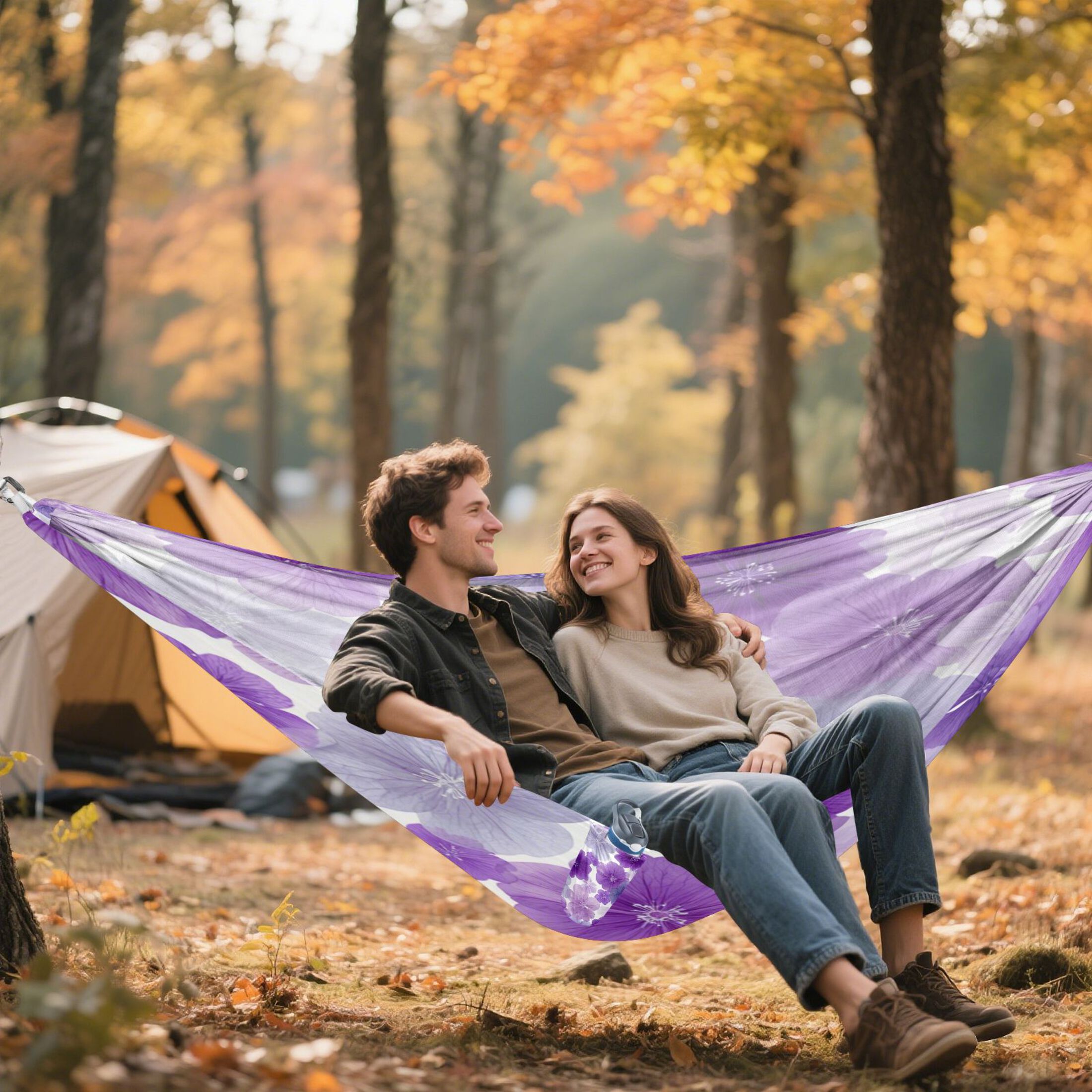 Hammock Camping Hammock Nylon Portable Hammock Travel Camping Hammock Purple Flowers Pattern