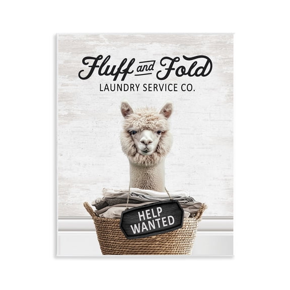 Stupell Industries Fluff & Fold Laundry Alpaca Quotes and Sayings Painting Unframed Art Print Wall Art, 11 x 14