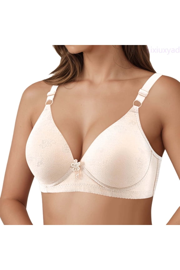 Jacquard Bra Thin Cup Middle And Elderly Underwear Plus Size In Stock Bras Without Underwire,Bras for Women Beige 36