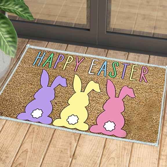 Vggrvlo Easter Door Mat Easter Door Rug Holiday Floor Decor Bunny Floor Cartoon Egg Home Decor for Indoor Home Farmhouse Entrance Porch Easter Day Party Decor 16"X24"