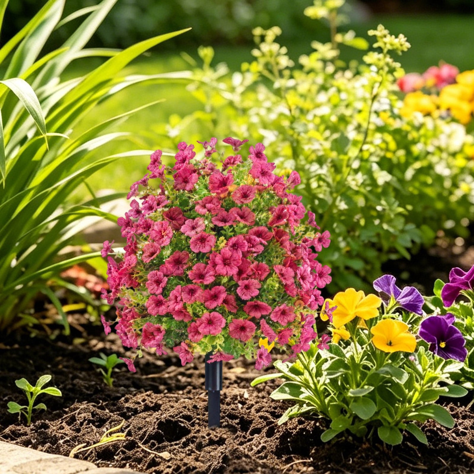 Realistic Artificial Flowers for Outdoors with Ground Stakes – UV Resistant Faux Flowers, Artificial Outdoor Flowers for Garden, Porch, and Yard Decor, Watermelon Red