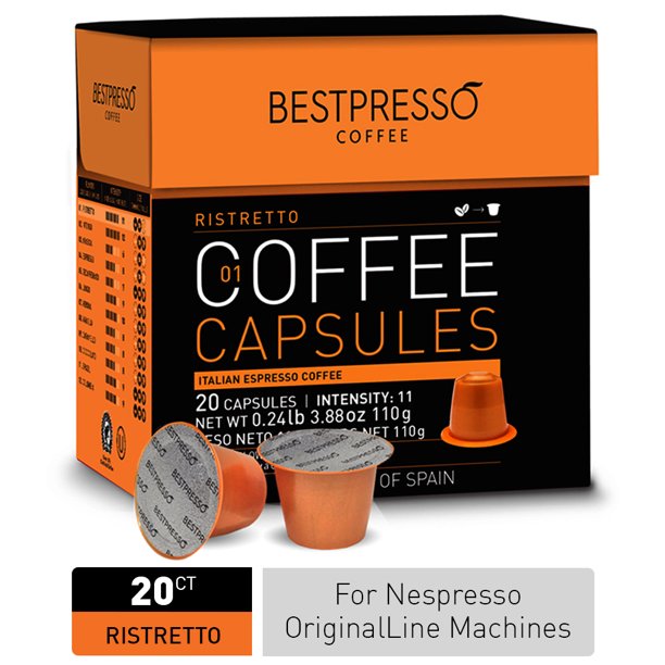 Bestpresso Coffee Espresso Ristretto Blend Coffee Capsules, High