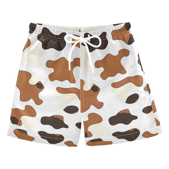 Brown Black Cow Pattern Swim Trunks Quick Dry Beach Pool Board Shorts Lightweight Stylish Print Sizes 2T to XL