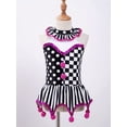 thumbnail image 3 of dPois Kids Girls Circus Clown Joker Costume Halloween Cosplay Striped Sequins Pompoms Adorned Leotard Black&Rose 4, 3 of 7