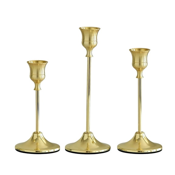 Gallickan Aluminum Candelabra Set, 3 Pcs Metal Candle Holder, Electroplated Candlestick for Dining Table, Wedding Holiday Decoration, Home Decor Centerpiece, Yellow