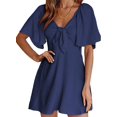 thumbnail image 1 of Womens 2023 Spring Summer Deep V Neck Elegant Bow tie Mini Dress S-XL, 1 of 5
