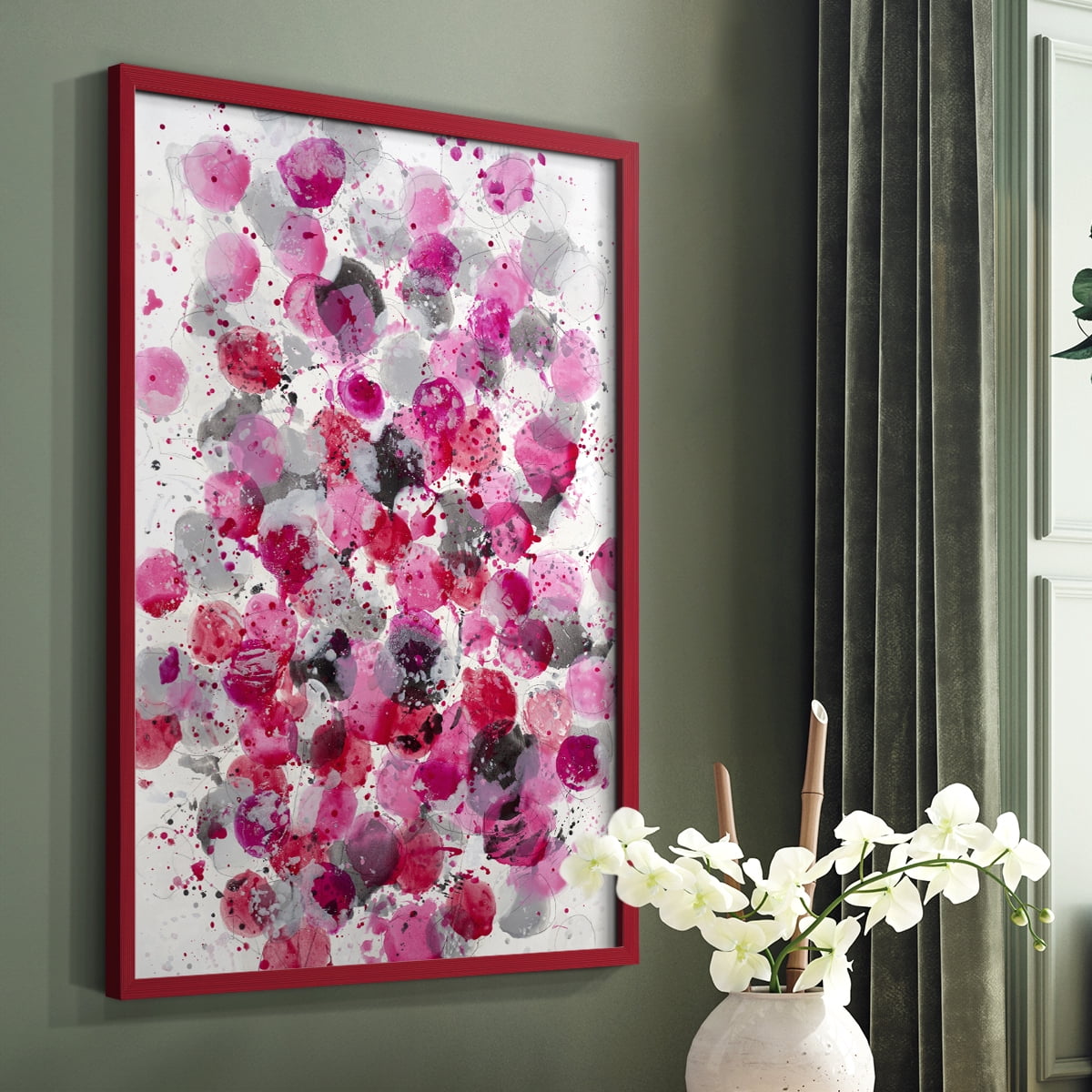 Bouquet Framed Print in Red Solid Wood Framed Print No Nail Hanging
