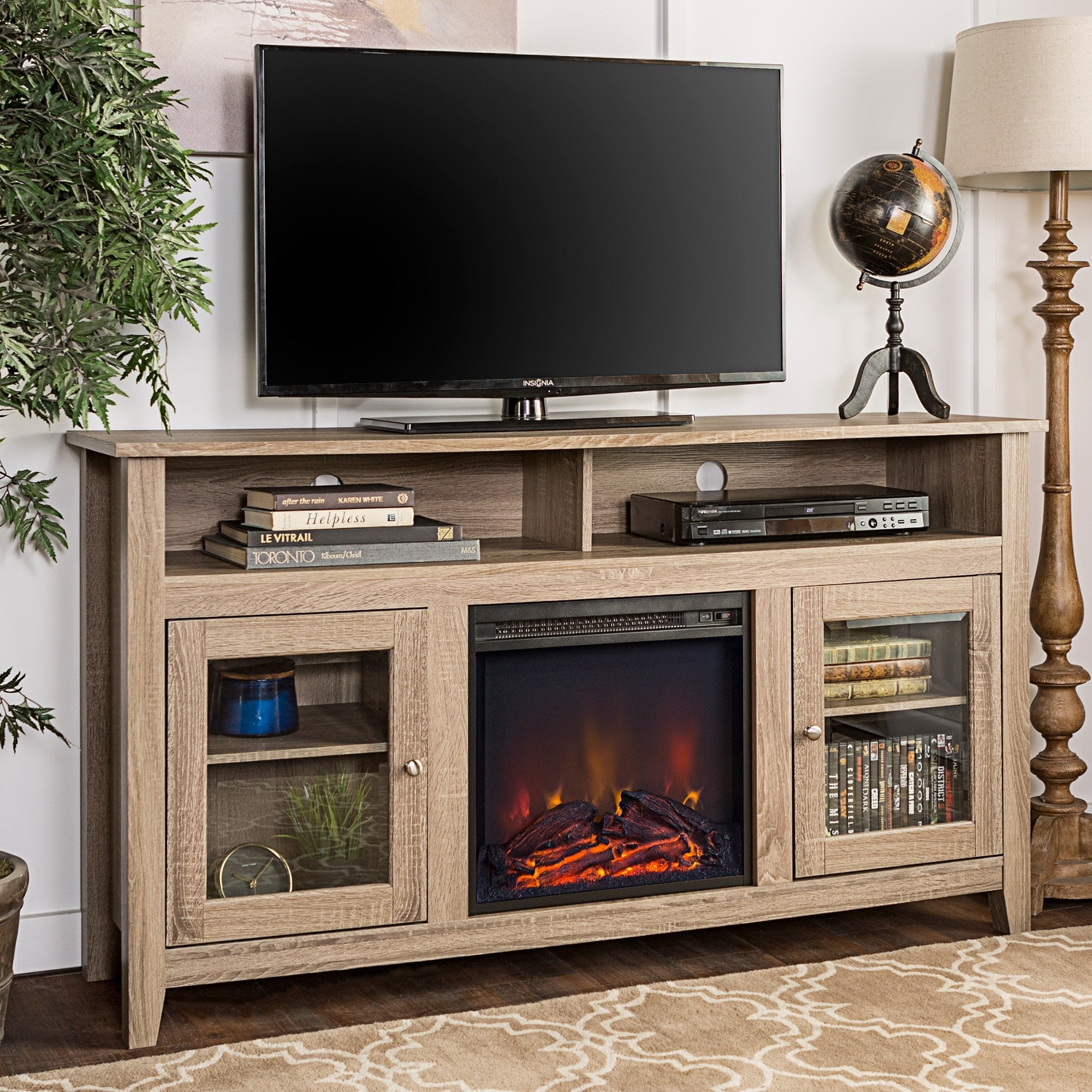 WE Furniture 58-inch Driftwood Highboy Fireplace TV Stand ...