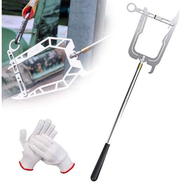HUGFEGWE Telescoping Automatic Boat Dock Hook,Stainless Steel Dock Hook Cable Wire Guider Ship Parking Tool,Multi-Function Telescopic U Type Mooring Rope Threading Hook,Puller Tie Rope CA919-147167