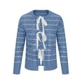thumbnail image 5 of Byworldtasic Womens Sweaters Womens Striped Tie Front Cardigan Sweaters Crew Neck Long Sleeve Cable Knit Bow Knot Trendy Sweater Tops Light Blue, 5 of 9