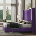 thumbnail image 4 of Merluxy Queen Bed Frame with 58" Tall Headboard, Velvet Upholstered Platform with Channel Tufted Wingback Headboard and Plating Trim, Purple, 4 of 8