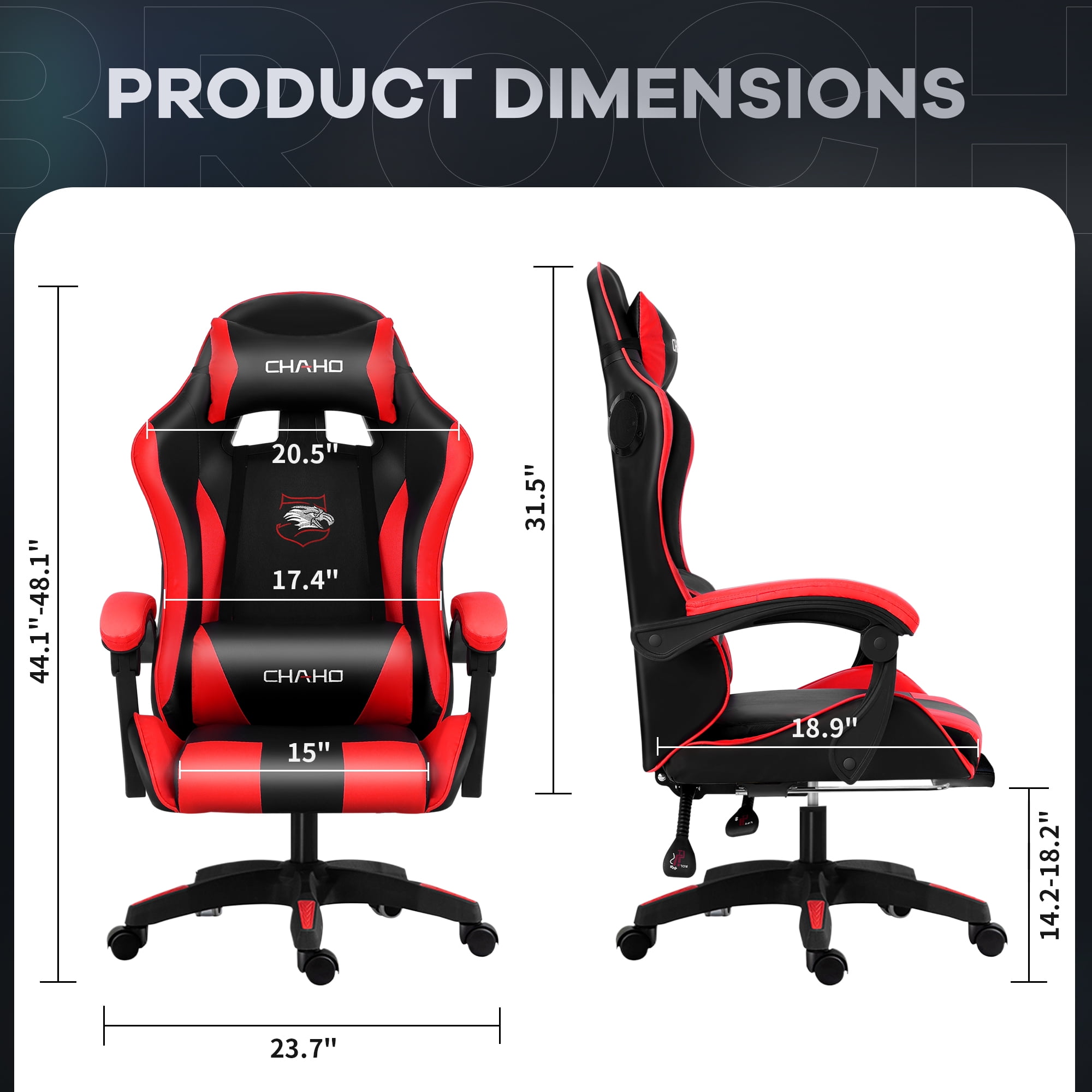 Gaming Chair, Brochao Ergonomic Office Gaming Chair Computer Racing Chair with Footrest Lumbar Support Headrest and Bluetooth Speakers for adults, Red