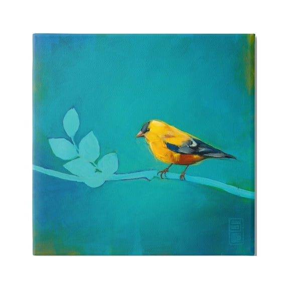 Stupell Industries Canary with Abstract Branch Animals & Insects Painting Gallery Wrapped Canvas Print Wall Art, 17 x 17
