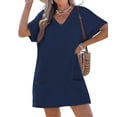 thumbnail image 2 of Swimsuit Coverup for Women Waffle Knit V Neck Short Sleeve Beach Coverup Dress with Pockets Dark Blue XXL, 2 of 8