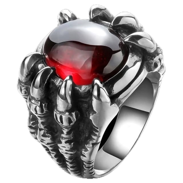 MasteelfCA Dragon Claw Ring Red Gem Ring Gothic Punk Ring Personalized Ring for Men