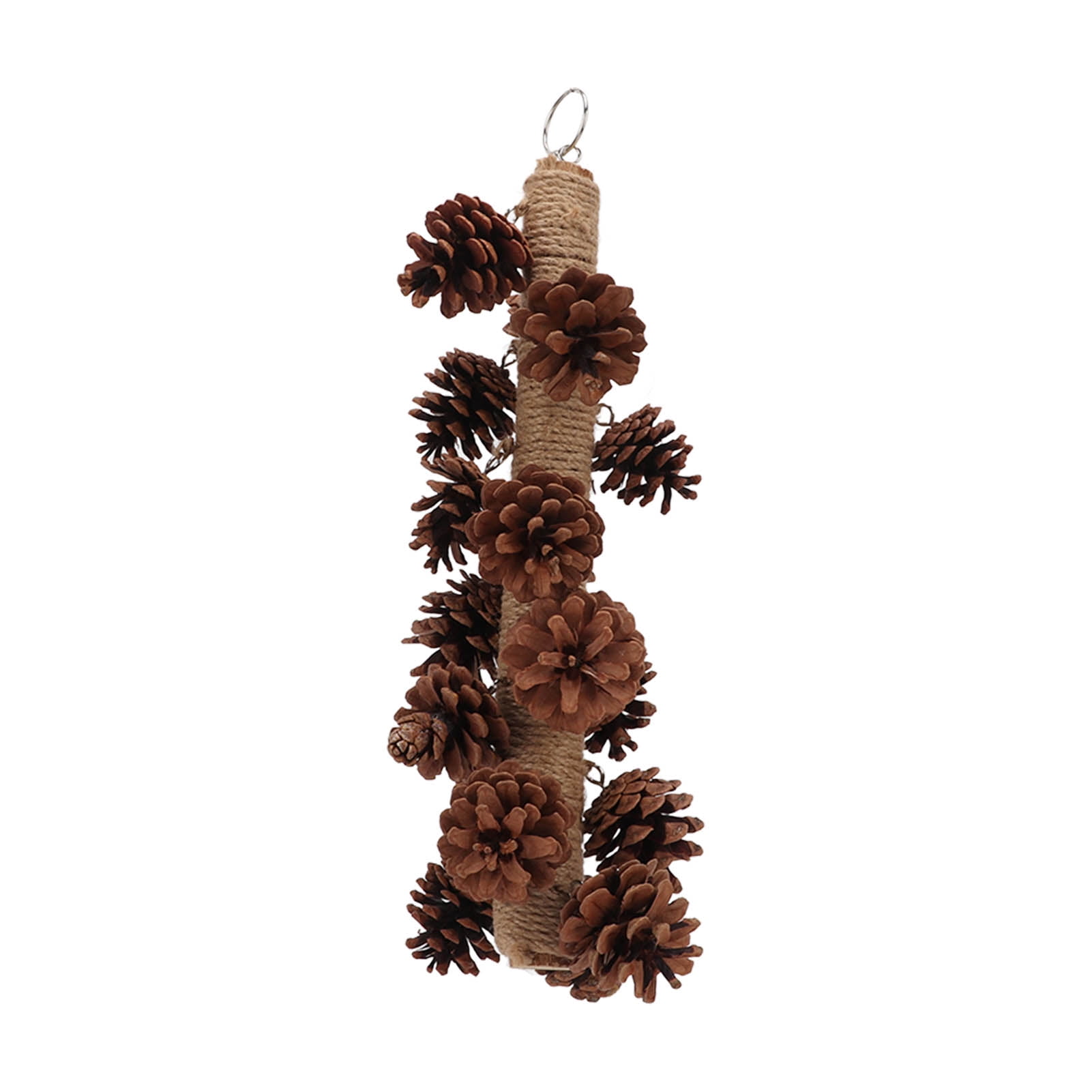 YAHHU Birds Bite Toy Wooden Pine Cone Hanging Parrots Beak Grinding Toy with Metal Hook for Cage 15.75 inches / 40 cm Natural Molar Chew Accessory for Macaws Cockatoos