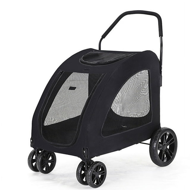 Foldable Dog Stroller Full Zipper Large Space Strong Bearing Capacity Breathable Pet Stroller for Outdoor Travelling