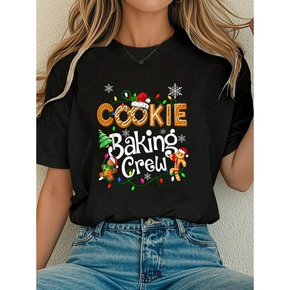 Women Cotton Tshirt Cookie Baking Crew Cooking Lover Santa Xmas Gingerbread T-Shirt Comfort Tshirt Women