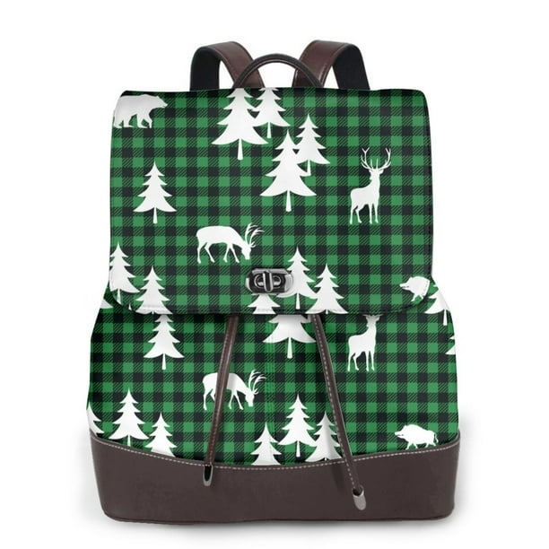 Fotbe Christmas tree green plaid Mochila Bolso con Estampado para Mujer, Mochila Antirrobo de Nylon Impermeable, Bolsa Ligera de Hombro