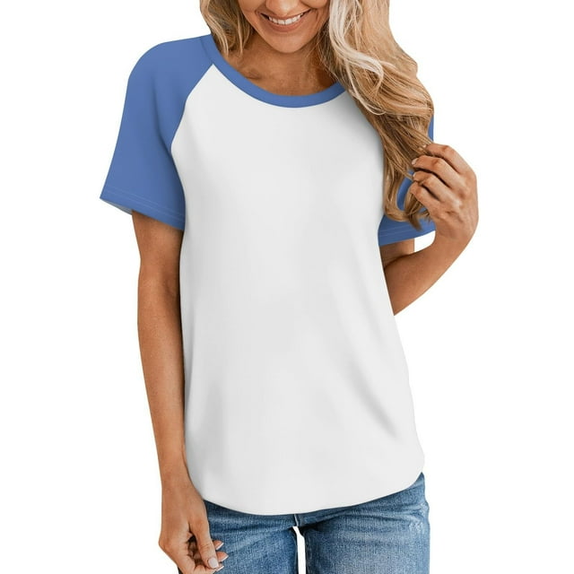 AherBiu T Shirts for Women Crew Neck Short Sleeve Comfy Tshirts Summer Casual Basic Tees Color Block