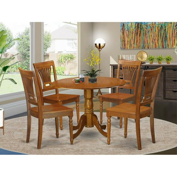 Dublin 5 Piece Drop Leaf Dining Table Set with Plainview Wooden Seat Chairs