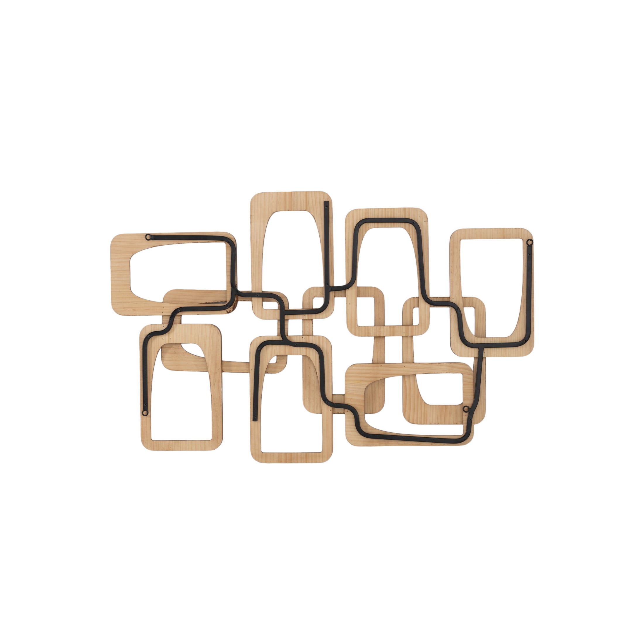 DecMode Brown Wood Overlapping Rectangles Geometric Wall Decor