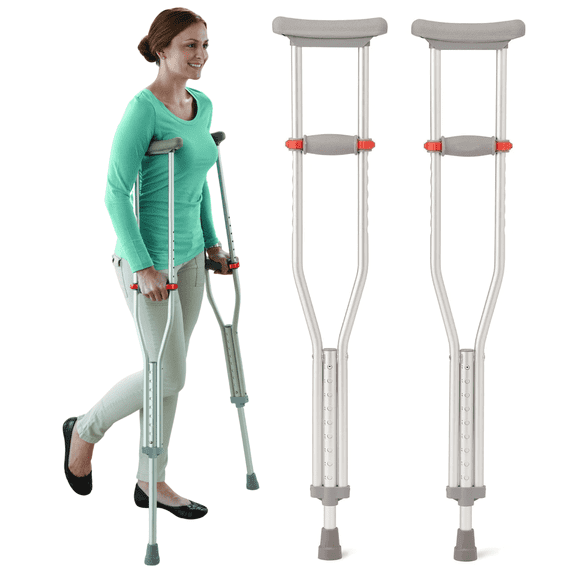 Medline Crutches for Adults, Lightweight, 4'6"-5'2", Youth, 300 lbs, Weight Capacity, Aluminum, Silver