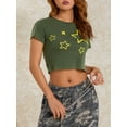 thumbnail image 5 of Liacowi Women Short Sleeve Crop Tops Stars Print Graphic Basic T-Shirt Skinny Tops Streetwear, 5 of 9