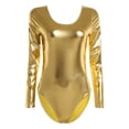 thumbnail image 6 of LiiYii Women's Ballet Gymnastics Dance Leotard Shiny Metallic Long Sleeves Bodysuit Blouse Top Gold L, 6 of 7