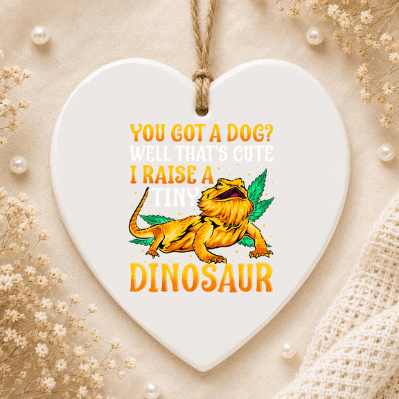 Bearded Dragon Ornament Pet Reptile Lizard Lover Gift For All Ages 2D FLAT HEART Ceramic Ornament