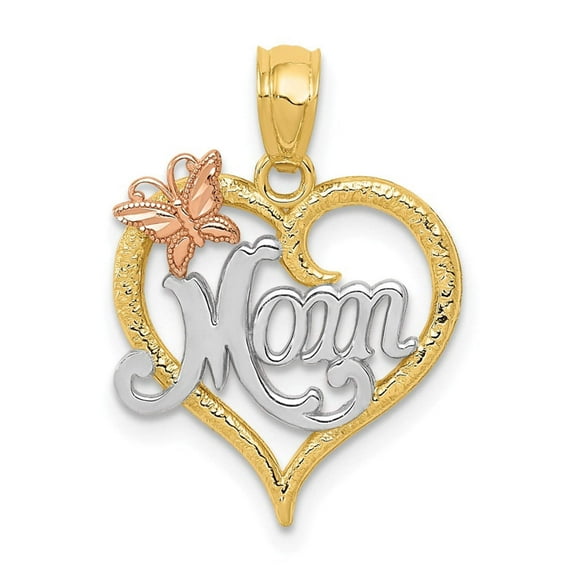 Finest Gold 14K Two-Tone with White Rhodium Mom Heart Pendant