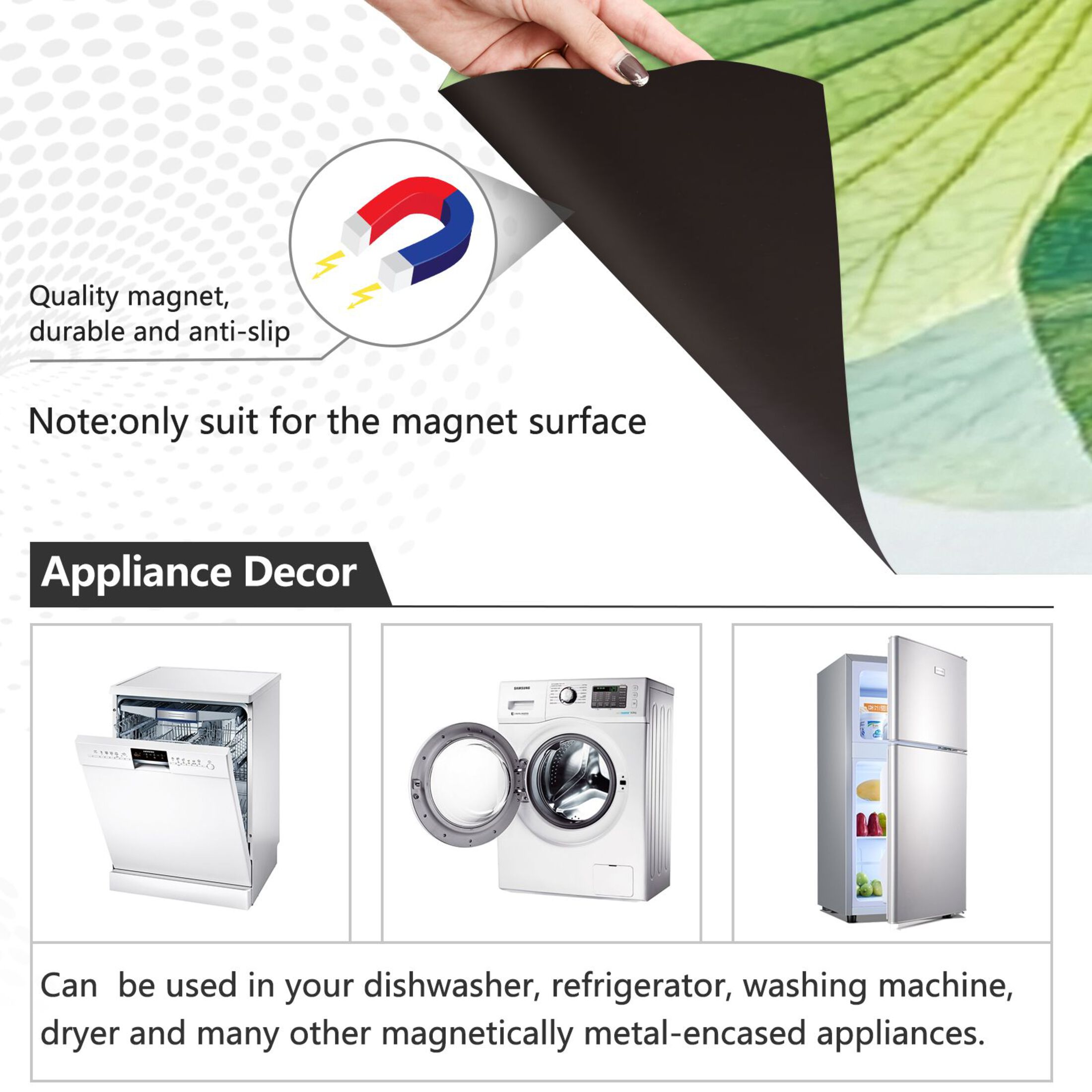 IAUYY Magnetic decorative sticker - 23x26 Inch PVC Refrigerator Decorative Cover, Removable DIY Art for Kitchen Appliances Green Leaf