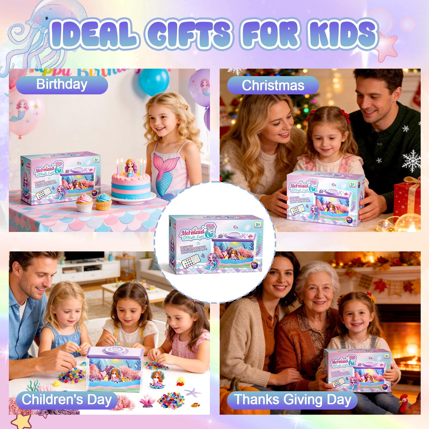 Caunedy Mermaid Terrarium Kit for Kids,DIY Arts and Crafts Kit,Perfect Birthday Gifts for Kid Aged 4-12