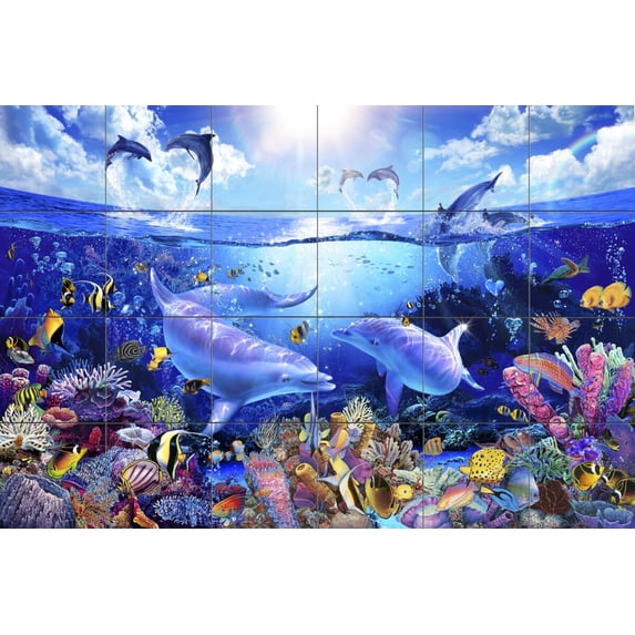 Tile Mural Bathroom Backsplash - Day of the Dolphins-CRL