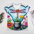 thumbnail image 4 of Floral Light Bulb Art Women's Blouse Short Sleeve Women's Top T-Shirt Spring Summer Clothes, 4 of 7