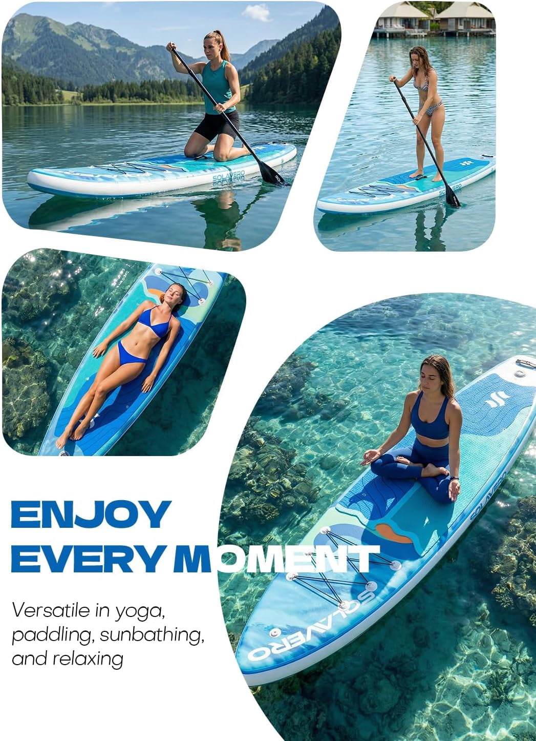 SOLAVERO Inflatable Stand Up Paddle Board with SUP Accessories, Anti-Slip EVA Deck, 11'×33" Blow Up Paddle Board Adults & Youth