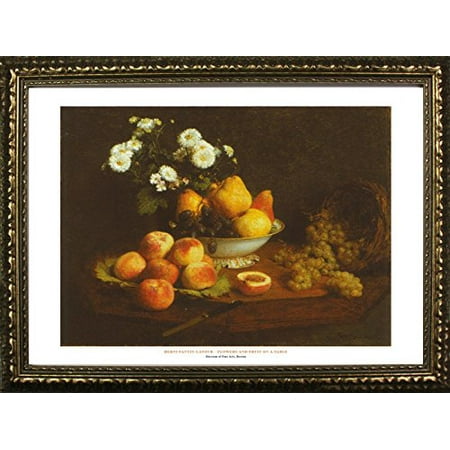 - FRAMED Flowers And Fruit On A Table by Henri Fantin-Latour 22x28 Art Print Poster Famous Painting Still Life Floral Fruit Bowl From Museum of Fine Arts Boston Collection
