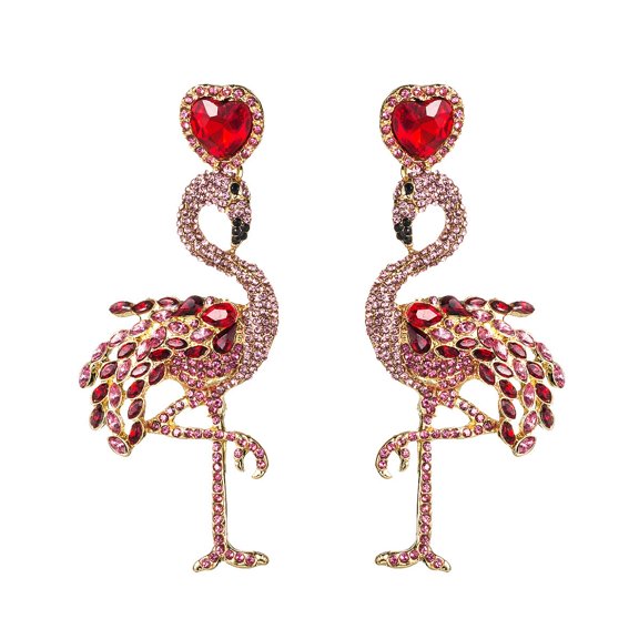 QDDollarsFun Flamingo Animal Earrings, Flamingo Bird Dangle Earrings for Women, Bohemian Beaded Flamingo Earrings, Sparkling Flamingo Statement Earrings Boho Jewelry, Red Flamingo Drop Earrings