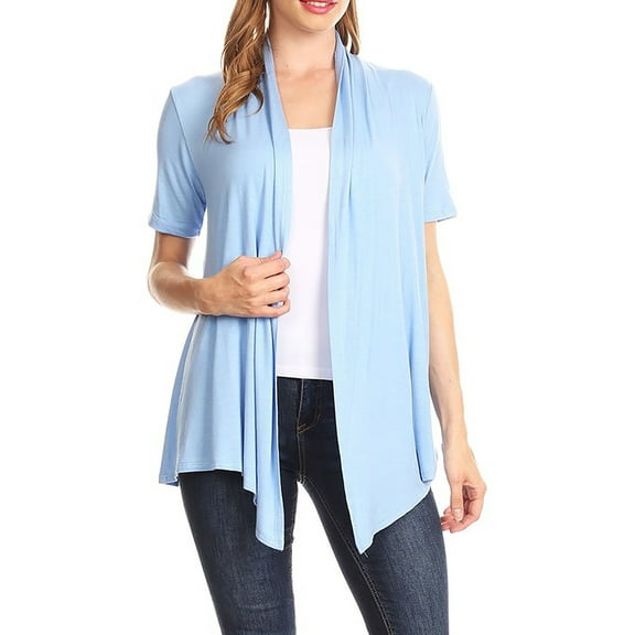 Women's Loose Fit Short Sleeve Draped Open Front Office Wear Solid Cardigan