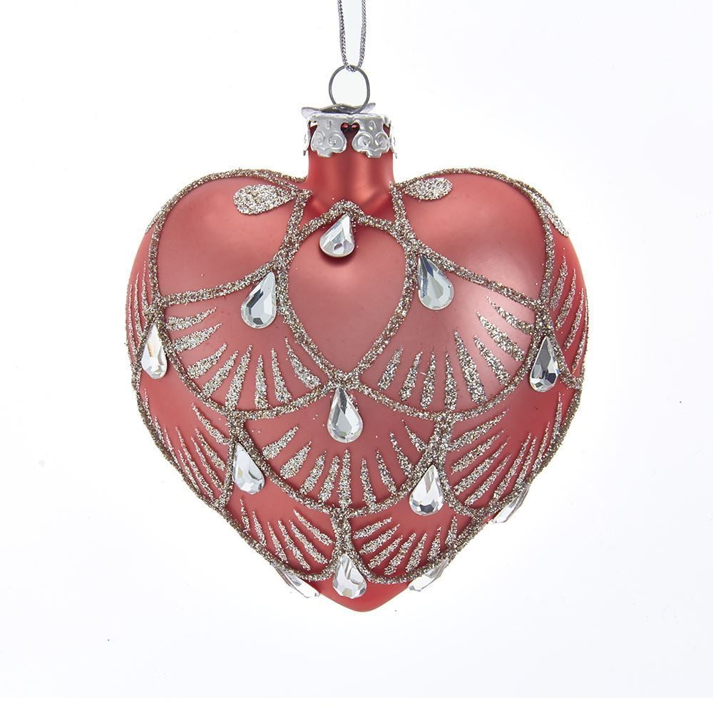 Noble Gems DARK PINK HEART Glass Christmas Ornament with Swarovski Crystals